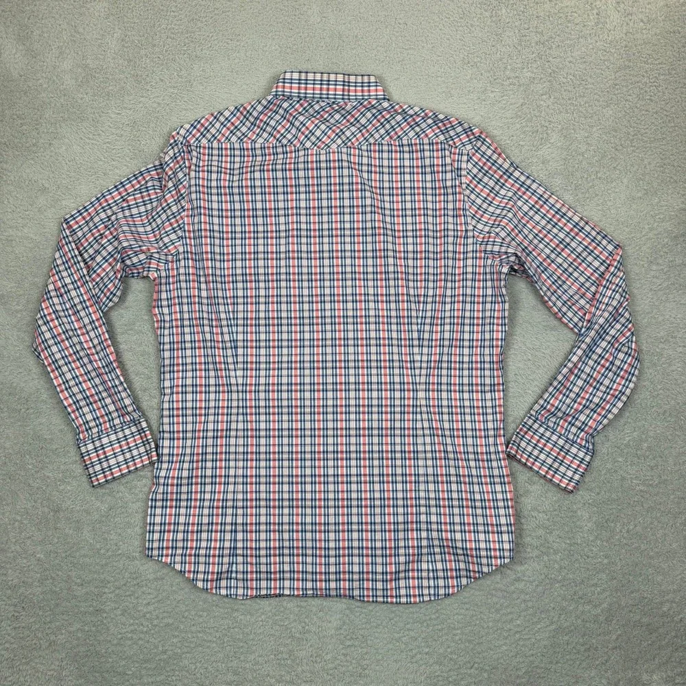 Banana Republic Mens Western Pearl Snap Plaid Shirt Red White Blue Large Stretch